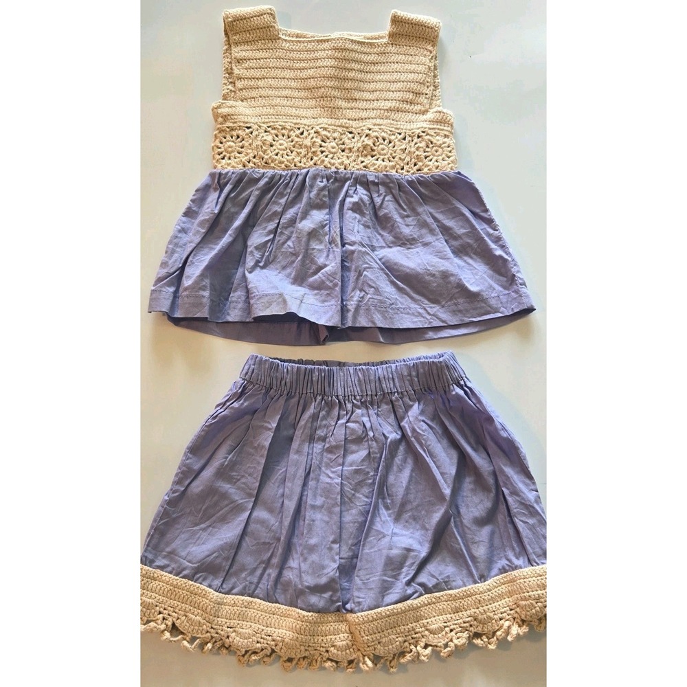 Kate Quinn Handmade Crochet Dress and Matching Shorts 12 - 18 months Purple/Beig